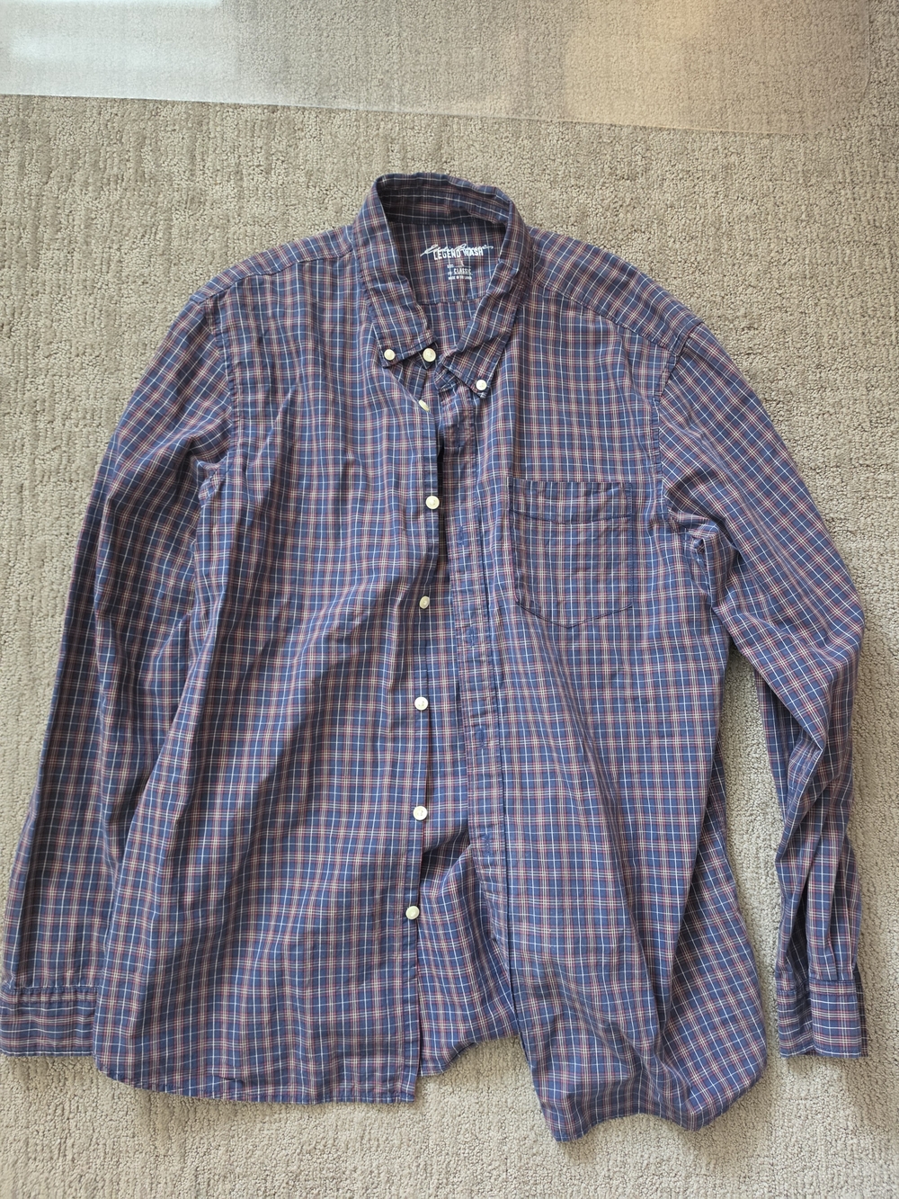 Eddie Bauer Men’s Navy Blue & Red Plaid Button-Down Shirt